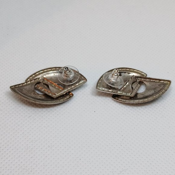 1980s Vintage Retro Shimmering Green/Blue/Gray Enamel Pierced Earrings #35W - Picture 12 of 14